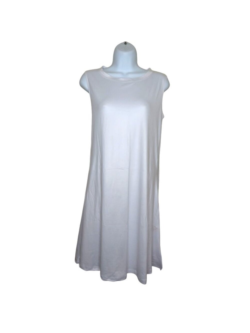 Sleeveless White T-Shirt Dress Small Lightweight Casual A-Line Slit Pockets